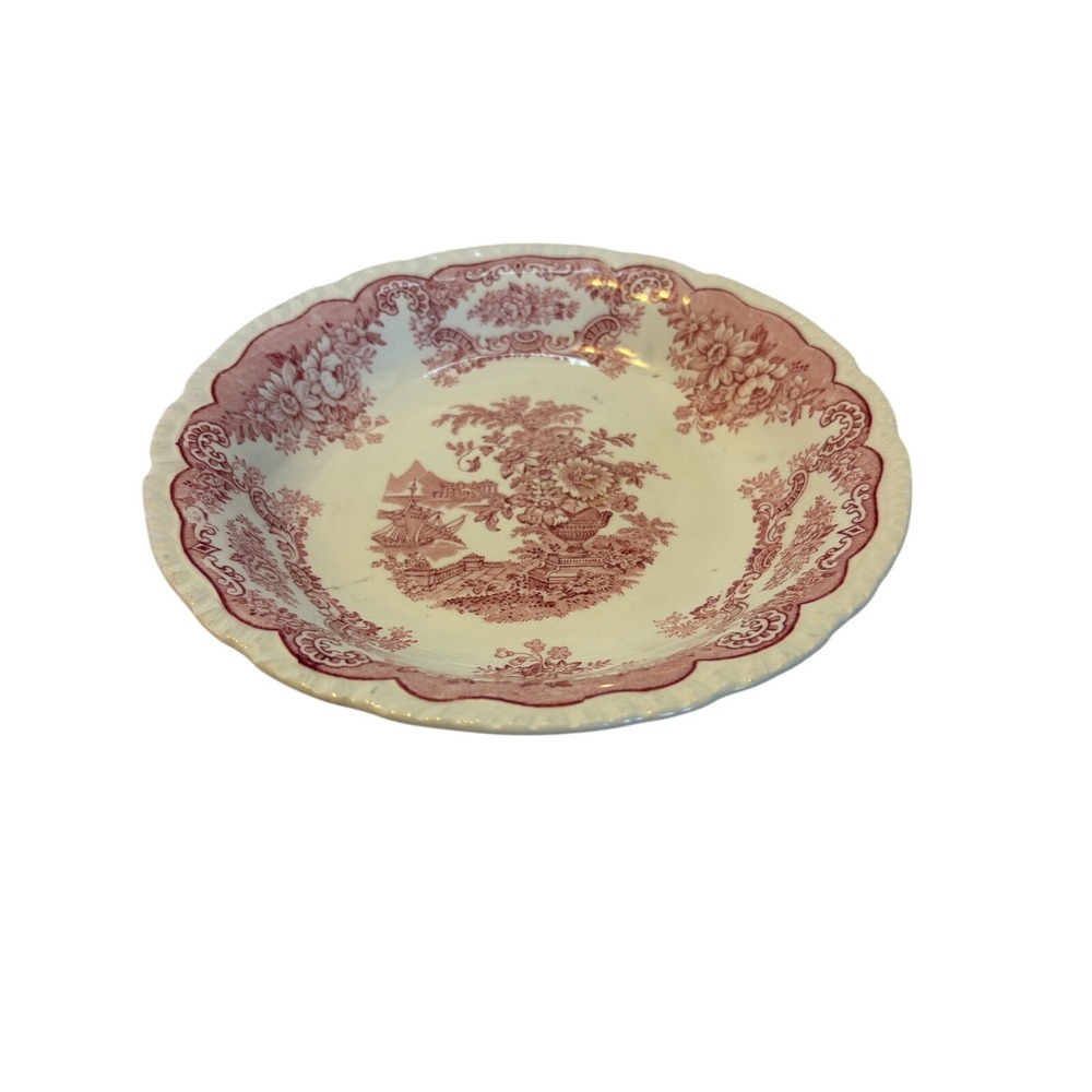 John Maddock & Sons Bombay Red Transferware Royal Vitreous Berry Bowl England